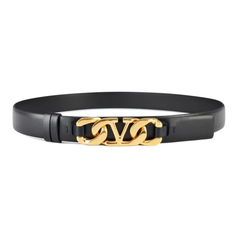 Valentino Iconic V Logo Leather Belts Women's Black Width: 3CM-0