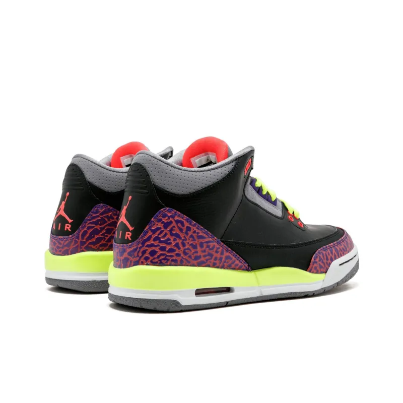 JORDAN 3 Retro Black Atomic Red Volt GS-2