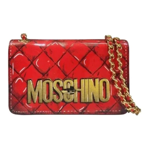 MOSCHINO Genuine Leather Crossbody Bag Shoulder Bag Women's Red