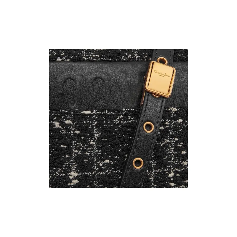 DIOR Caro Tweed Shoulder Bag Crossbody Bag Medium Size Women's Black-4