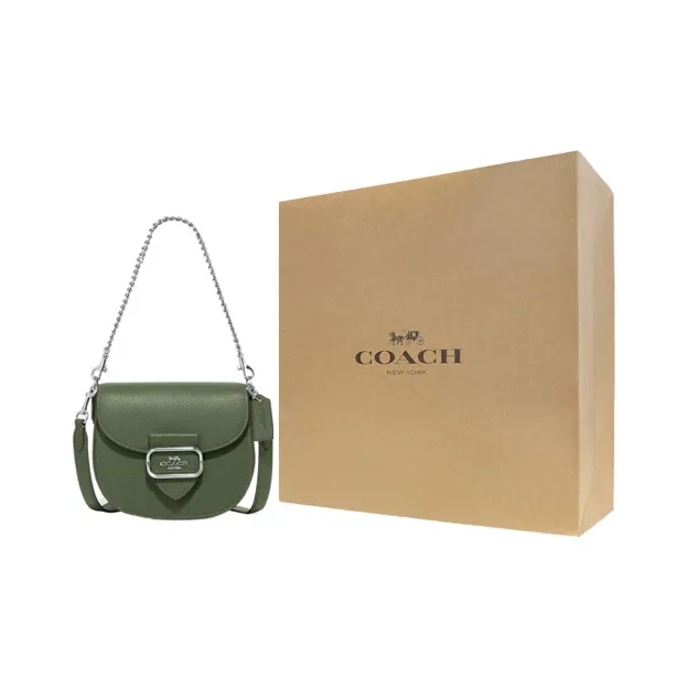 COACH Saddle Pebbled Leather Saddle Bags One Shoulder Handbags Medium Size Women's Green-6