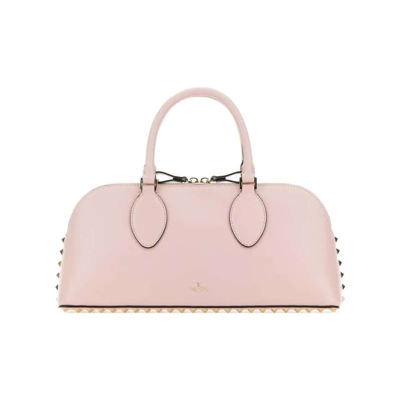 Valentino Rockstud Calfskin One Shoulder Handbag Medium Size Women's Pink-0