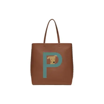 Valentino Grained Calfskin Tote Bag Shopping Bag Shoulder Bag Handbag Women's Saddle Brown With English Green