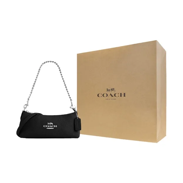 COACH Pebbled Leather Shoulder Bag Handbag Shoulder Bag Women's Black-7