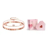 Roman Numeral Bangle+Small Round Pendant Bracelet (Rose Gold)+Valentine's Day Box