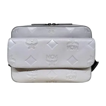MCM Aren Natural Nappa Leather Messenger Bag Shoulder Bag Crossbody Bag Medium Size Men's Gray