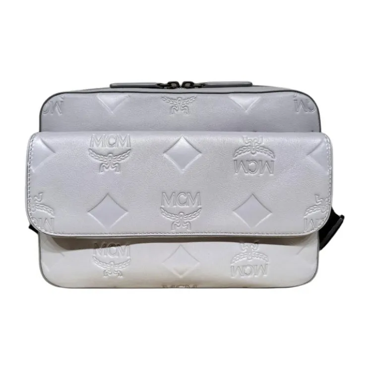 MCM Aren Natural Nappa Leather Messenger Bag Shoulder Bag Crossbody Bag Medium Size Men's Gray-0