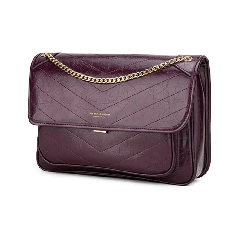 PIERRE CARDIN Cow Leather Shoulder Bag Women's Burgundy/Ecru/Black-1