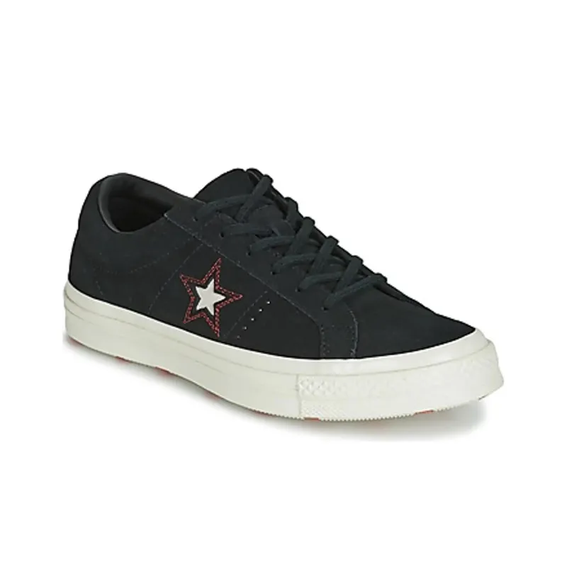 Converse One Star Anti Slip And Wear Resistant Lightweight Low Top Canvas Shoes Unisex Black-2