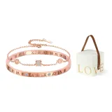 Roman Numeral Bangle+Small Round Pendant Bracelet (Rose Gold)+LOVE Box