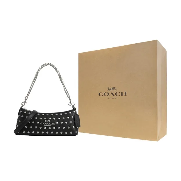 COACH Charlotte Cow Leather Baguette Bag Portable Crossbody Bag Shoulder Bag Women's Black-5