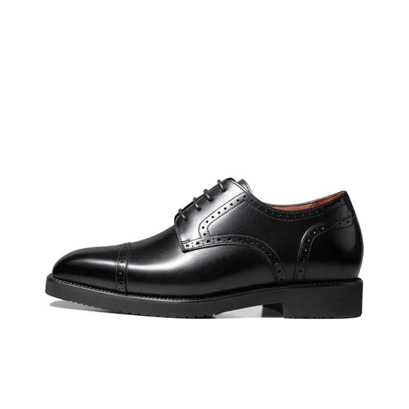 Zuti British Style Calfskin Embroidered Derby Shoes Casual Shoes Men's Black-0