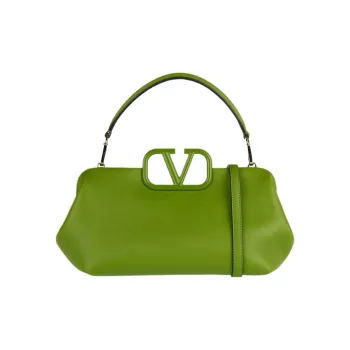 Valentino Vlogo Leather Shoulder Bag Crossbody Bag Handbag Small Size Women's Yellow Green