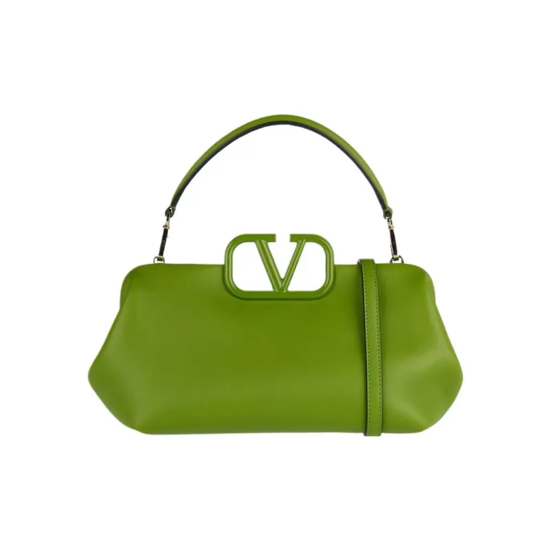 Valentino Vlogo Leather Shoulder Bag Crossbody Bag Handbag Small Size Women's Yellow Green-0