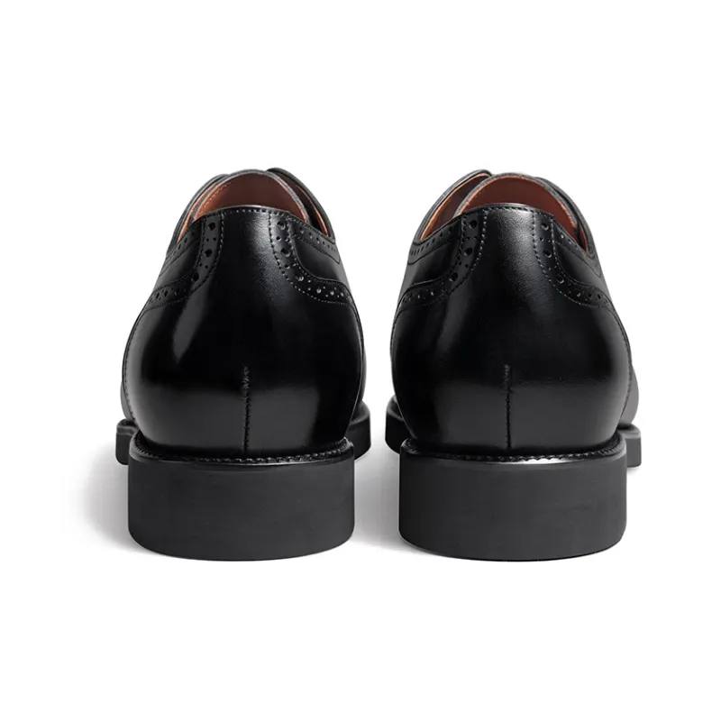 Zuti British Style Calfskin Embroidered Derby Shoes Casual Shoes Men's Black-3