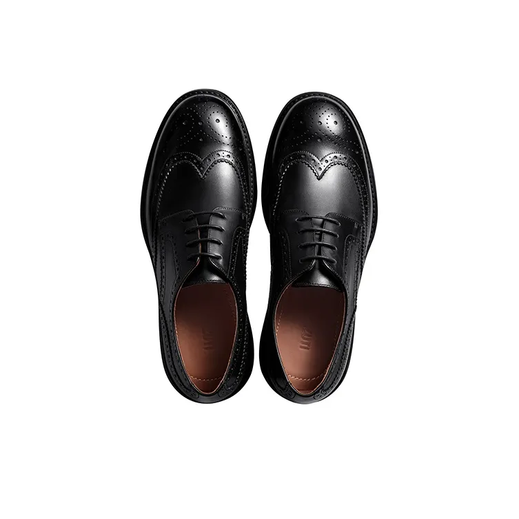 Zuti Brogue Embroidered Calfskin Derby Shoes Dress Shoes Men's Black-2