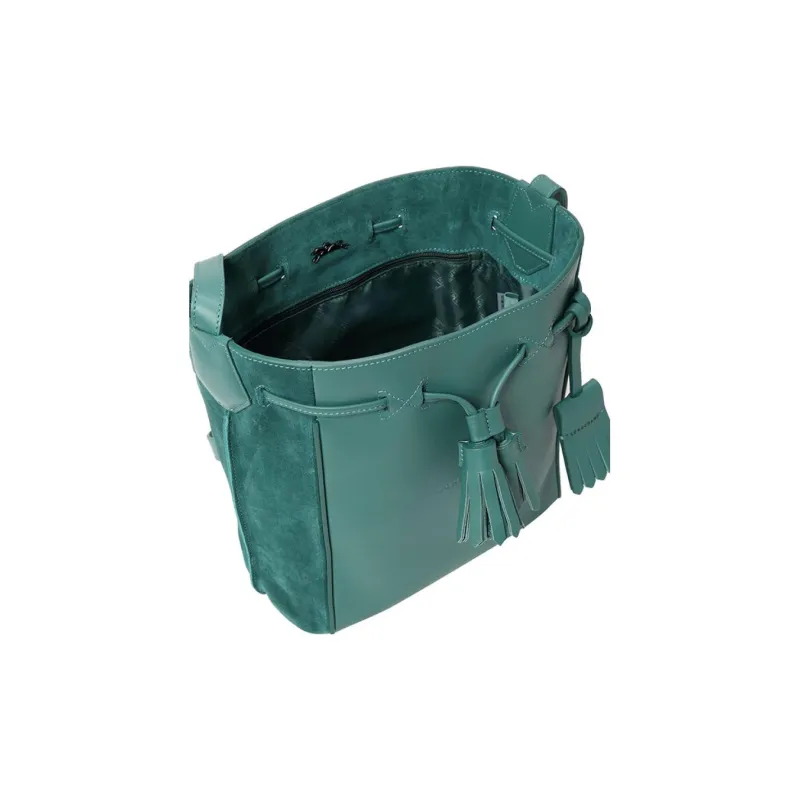 LONGCHAMP Genuine Leather Bucket One Shoulder Handbag Women's Green-4