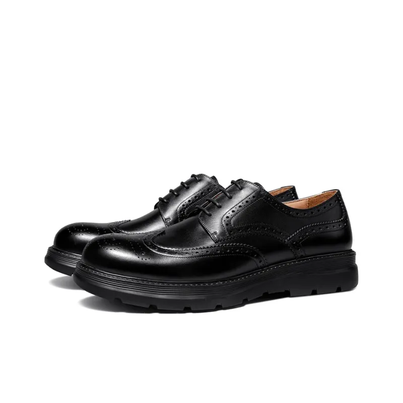 Zuti Brogue Embroidered Calfskin Derby Shoes Dress Shoes Men's Black-1
