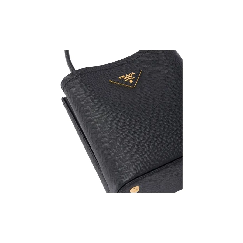 PRADA Panier Saffiano Leather Bucket Bag, One Shoulder Handbag Trumpets Women's Black-5