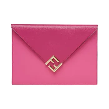 FENDI FF Diamonds Series Calfskin Clutch Large Size Women's Black