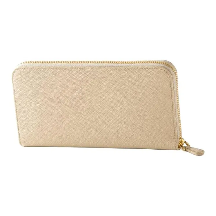 PRADA Leather Wallet Large Size Women's Stone Gray With Cornflower Blue Accents-1