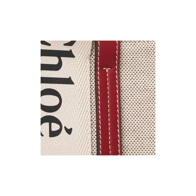 Chloe Woody Cow Leather Tote Bag Shopping Bag Shoulder Bag Handbag Small Size Women's Beige/Smoky Red-2
