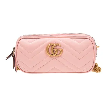 GUCCI GG Marmont Cow Leather Chain Bag, Shoulder Bag, Crossbody Bag Mini Women's Pink Candy