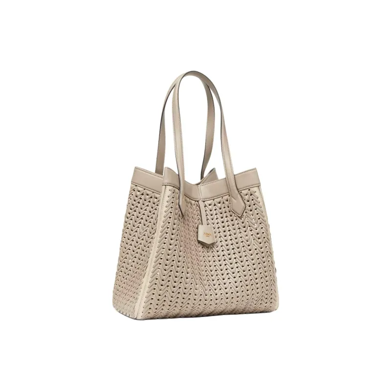 FENDI Leather Tote Bag Shopping Bag Bucket Bag One Shoulder Handbag Large Size Women's Gray-1