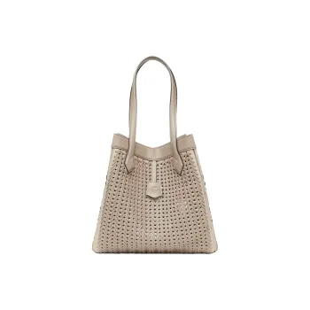 FENDI Leather Tote Bag Shopping Bag Bucket Bag One Shoulder Handbag Large Size Women's Gray