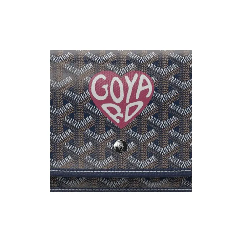 GOYARD Canvas With Leather Envelope Bag Crossbody Bag Shoulder Bag Unisex Dark Blue With Deep Pink Heart Design-5