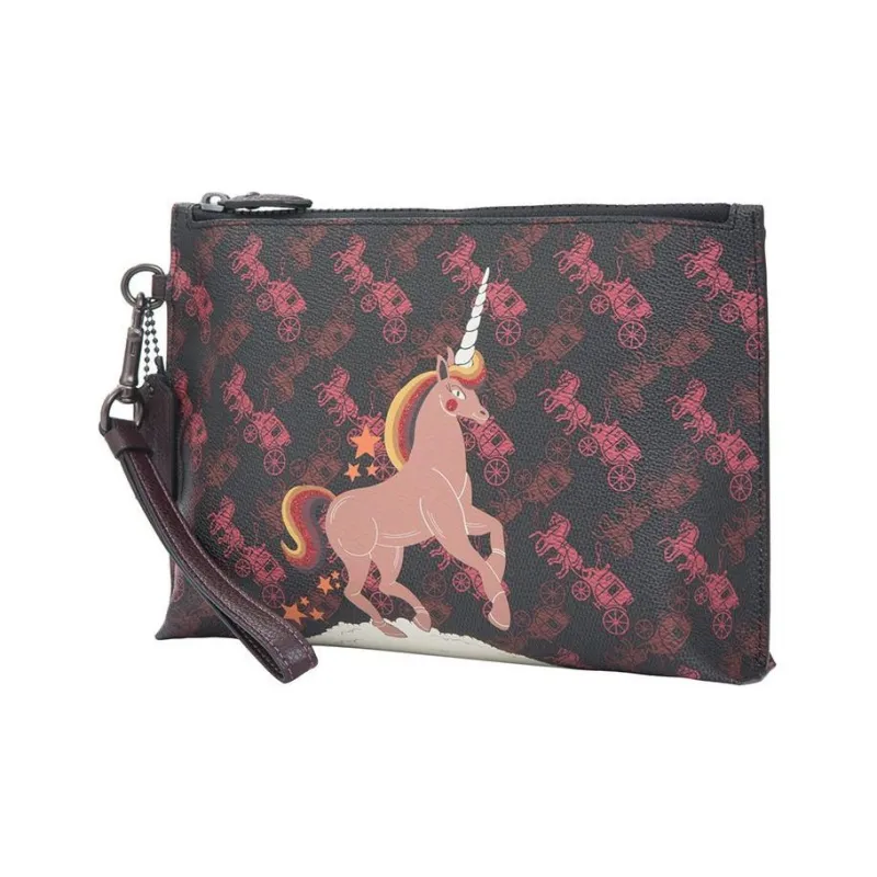 COACH Charlie Canvas Clutch Women's Black & Red Carriage Print-1