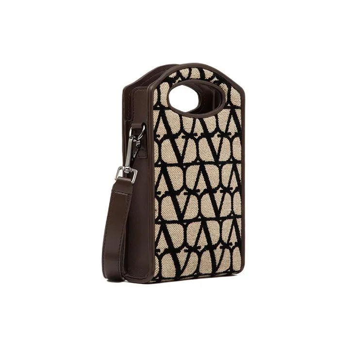 Valentino Leather Trim Crossbody Bag, Shoulder Bag Mini Men's Beige & Black-1