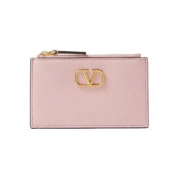 Valentino Grain Leather Card Holder Women's Water Lilac