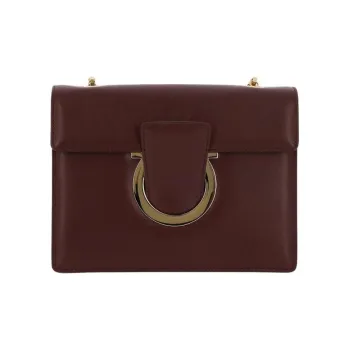 FERRAGAMO Calfskin Crossbody Bag, Shoulder Bag Women's Burgundy