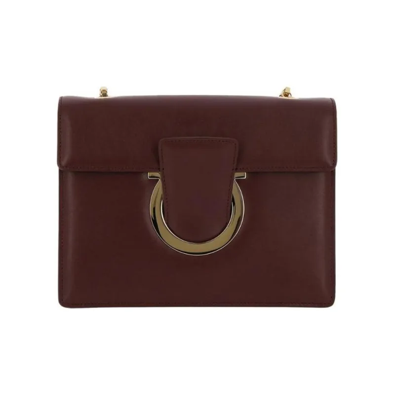 FERRAGAMO Calfskin Crossbody Bag, Shoulder Bag Women's Burgundy-0
