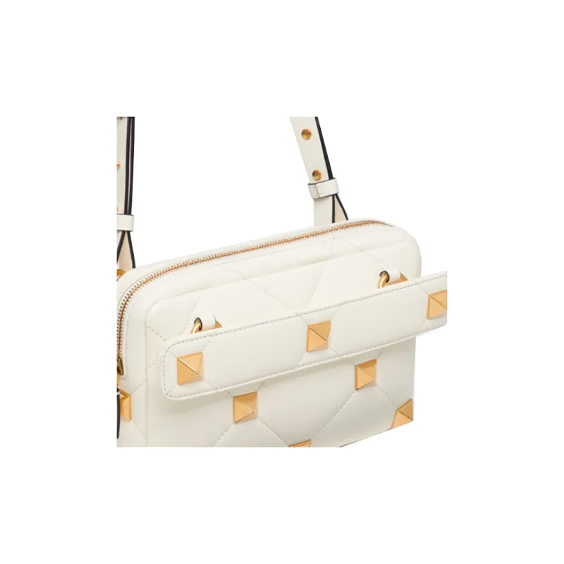 Valentino Roman Stud Soft Sheep Leather Handbag, Shoulder Bag, Crossbody Bag Men's White-4