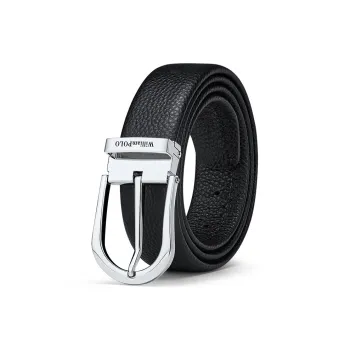 WilliamPOLO Cow Leather Leather Belts Men's Silver Width 3.4cm