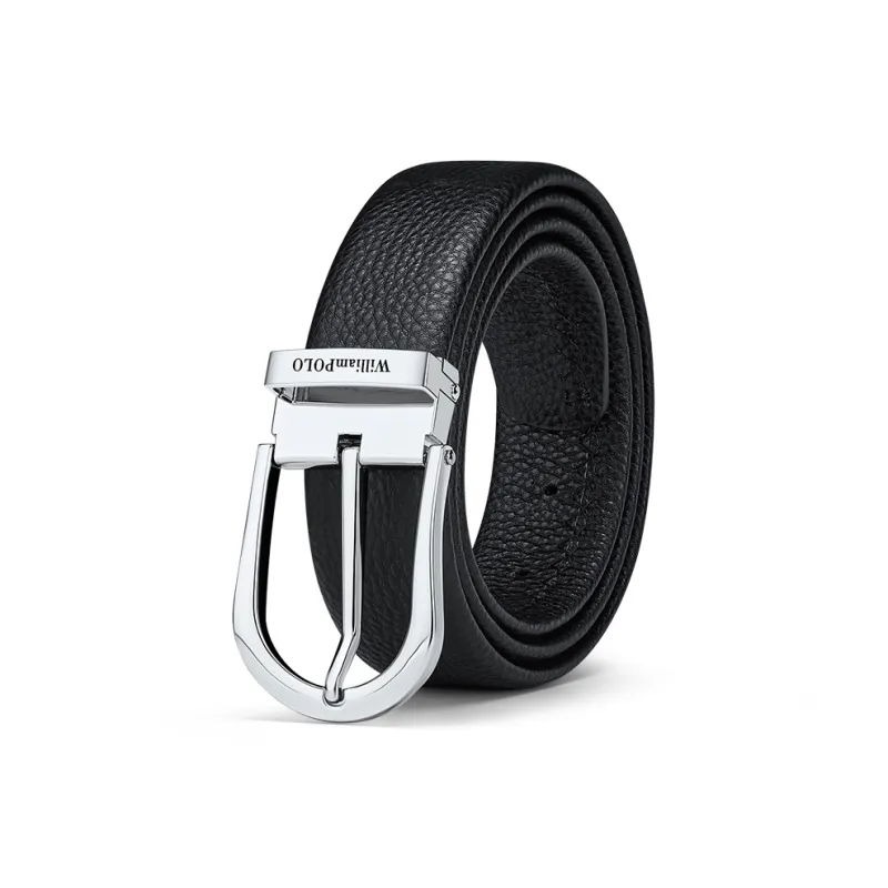 WilliamPOLO Cow Leather Leather Belts Men's Silver Width 3.4cm-0