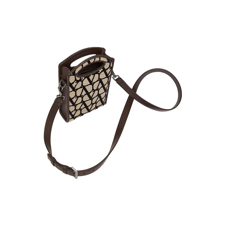 Valentino Leather Trim Crossbody Bag, Shoulder Bag Mini Men's Beige & Black-4