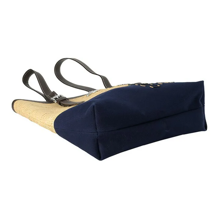 Vivienne Westwood Palm Canvas With Leather Tote Bag, Shopping Bag, Shoulder Bag, Handbag Women's Beige & Marine Blue-3