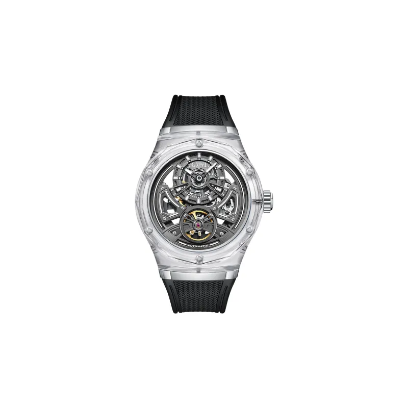 BONEST GATTI Automatic Mechanical Movement Rubber Strap Watch Men's Watches Black Dial-6