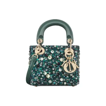DIOR Lady Dior Embroidery Dior Bag Shoulder Bag Crossbody Bag Handbag Extra Mini Women's Pine Green