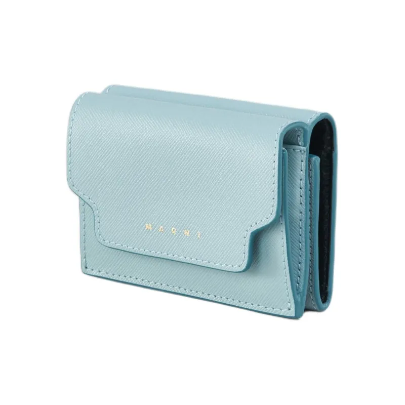 MARNI Saffiano Calfskin Wallet Women's Blue Crystal-1