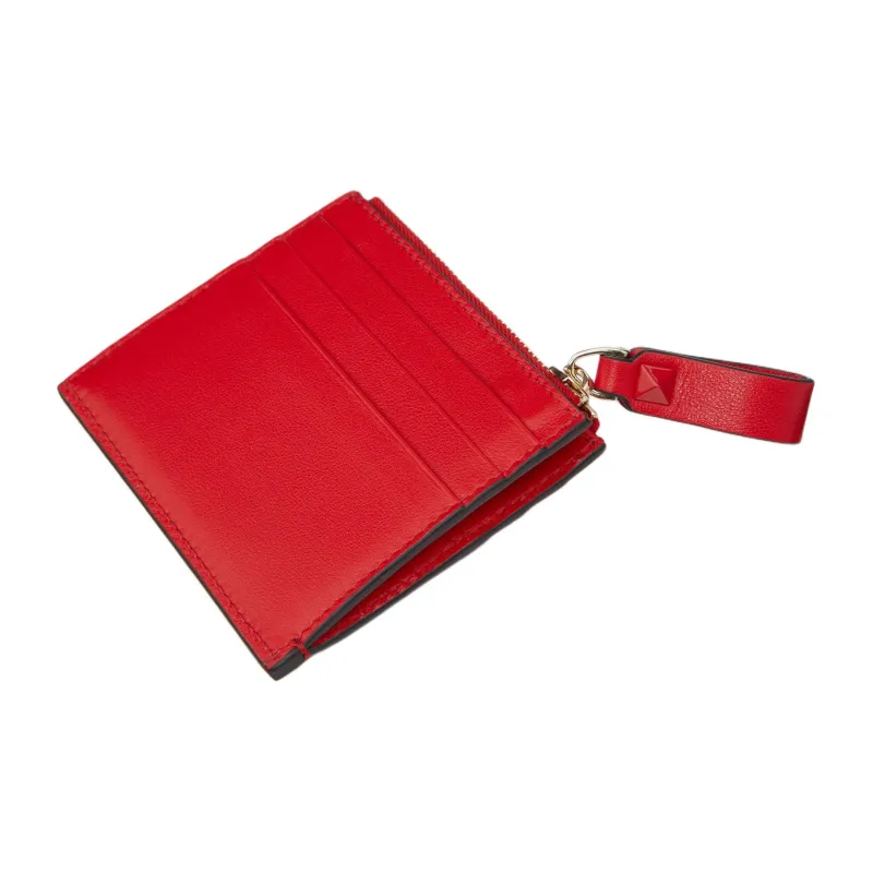 Valentino Rockstud Calfskin Wallet Women's Rogue Red-3