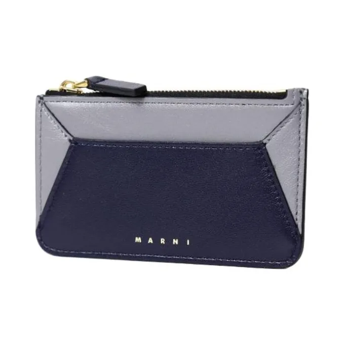 MARNI Calfskin Card Holder Women's Marine Blue & Gray-0