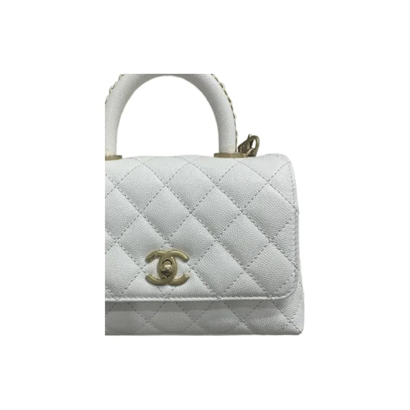 CHANEL 23P Spring Summer Coco Handle Litchi Grain Cow Leather Shoulder Bag, Crossbody Bag, Handbag Mini Women's White-3
