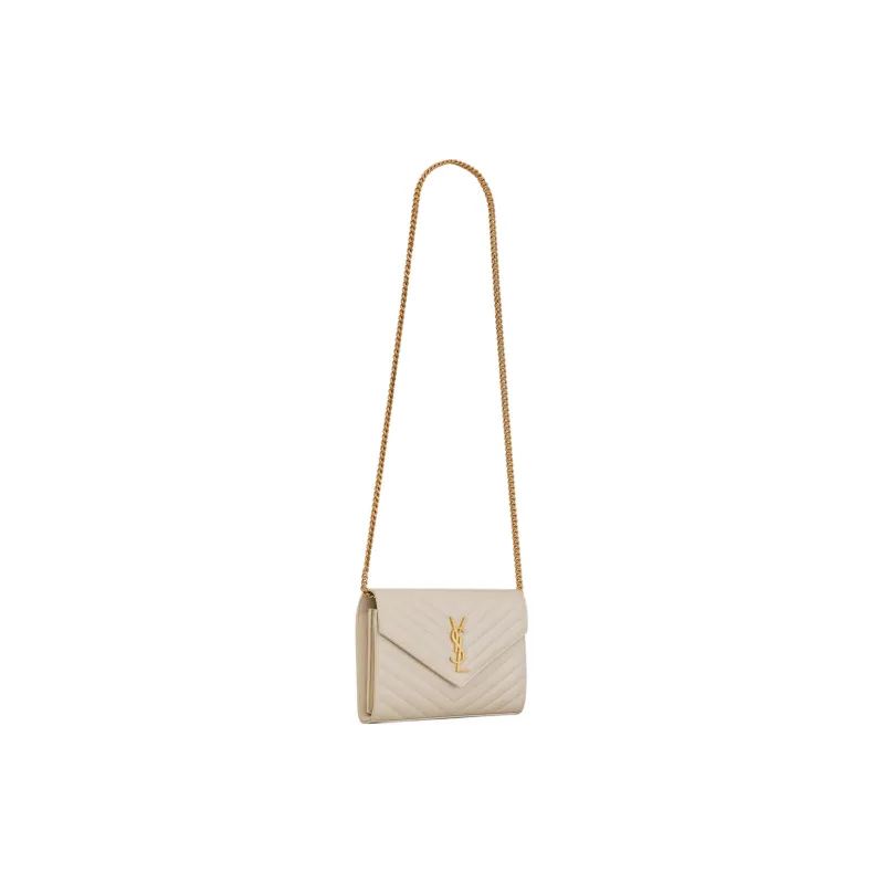 SAINT LAURENT CASSANDRE Lambskin Wallet, Shoulder Bag, Crossbody Bag Regular Women's Vintage White-1