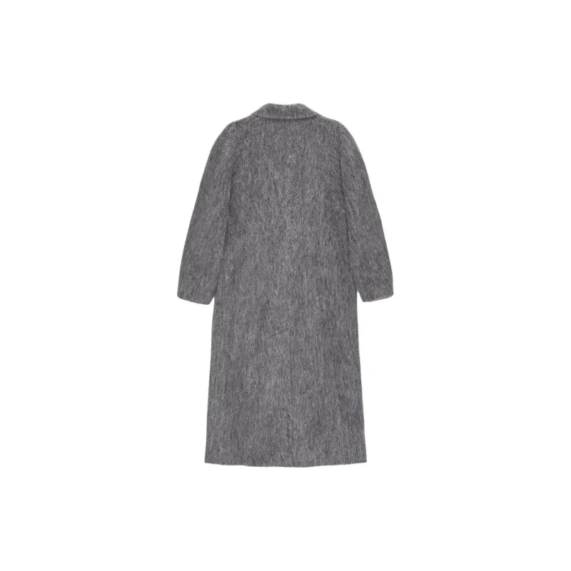 GANNI Fluffy Wool Curved Sleeves Coat Women's Gray-1
