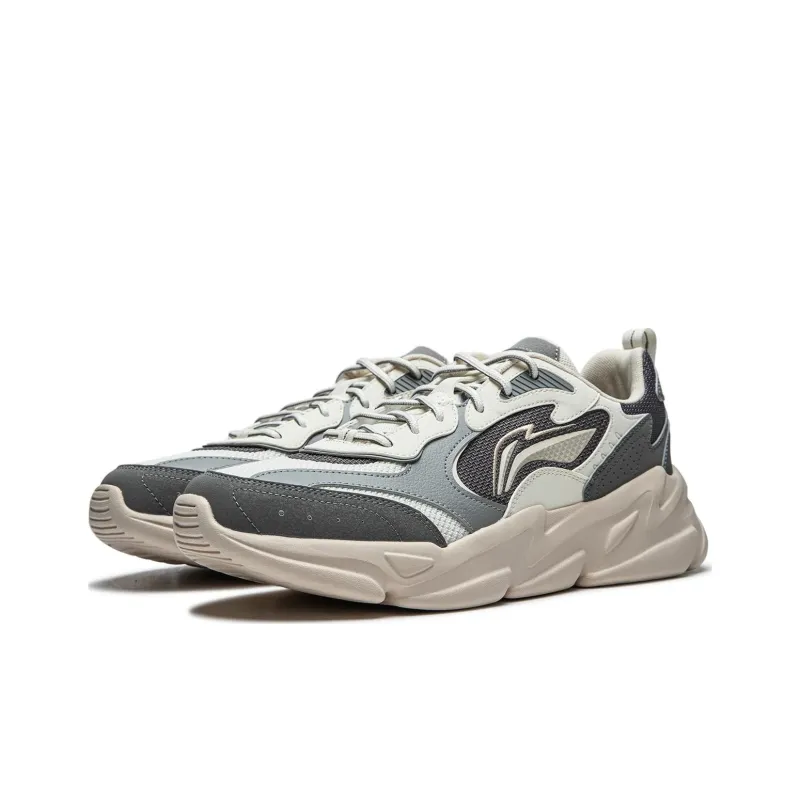 LiNing Clouds Thicker Bottom Increases Cushioning Wear Resistant Low Top Casual Shoes Men's Gray-2
