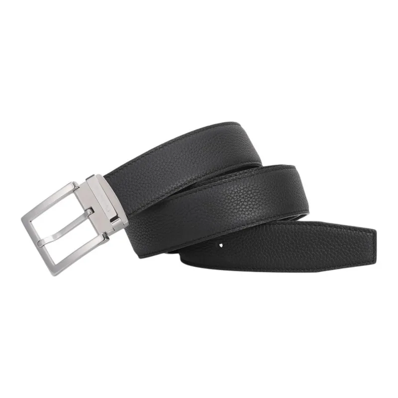 Chrisdien Deny High Quality Litchi Grain Double Sided Pin Buckle Belt Men's Black Width  3.5cm-1